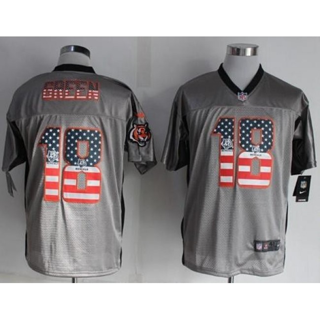 Nike Bengals #18 A.J. Green Grey Men's Stitched NFL Elite USA Flag Fashion Jersey
