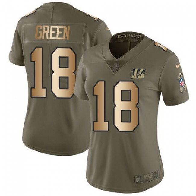 Women's Bengals #18 AJ Green Olive Gold Stitched NFL Limited 2017 Salute to Service Jersey
