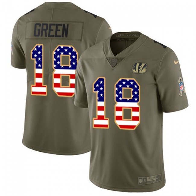 Cincinnati Bengals #18 A.J. Green Olive-USA Flag Youth Stitched NFL Limited 2017 Salute to Service Jersey