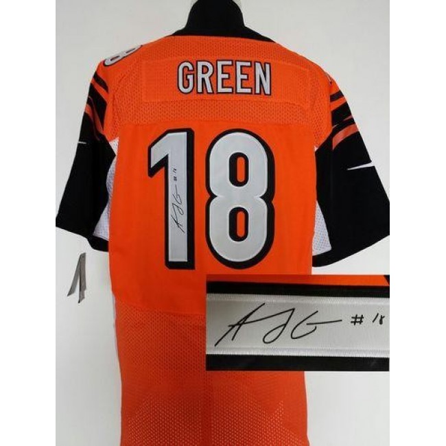 Nike Bengals #18 A.J. Green Orange Alternate Men's Stitched NFL Elite Autographed Jersey
