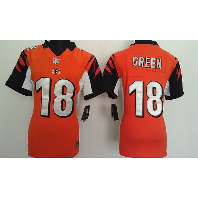Women's Bengals #18 AJ Green Orange Alternate Stitched NFL Elite Jersey