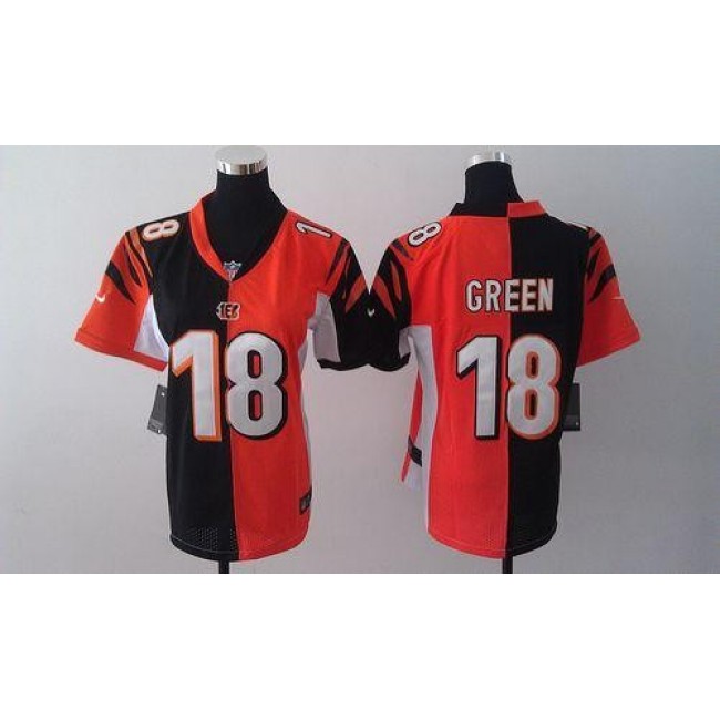 Women's Bengals #18 AJ Green Orange Black Stitched NFL Elite Split Jersey
