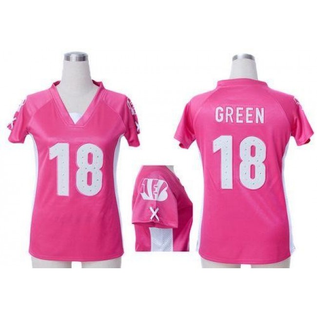 Women's Bengals #18 AJ Green Pink Draft Him Name Number Top Stitched NFL Elite Jersey