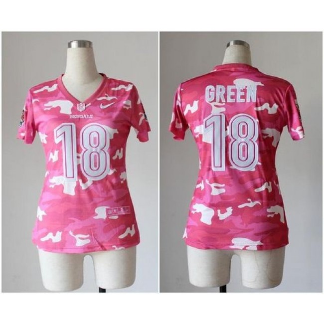 Women's Bengals #18 AJ Green Pink Stitched NFL Elite Camo Jersey