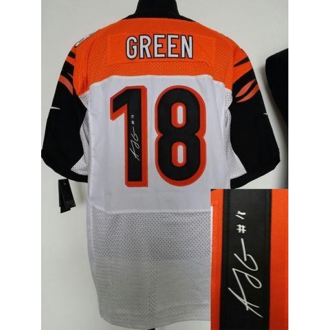 Nike Bengals #18 A.J. Green White Men's Stitched NFL Elite Autographed Jersey