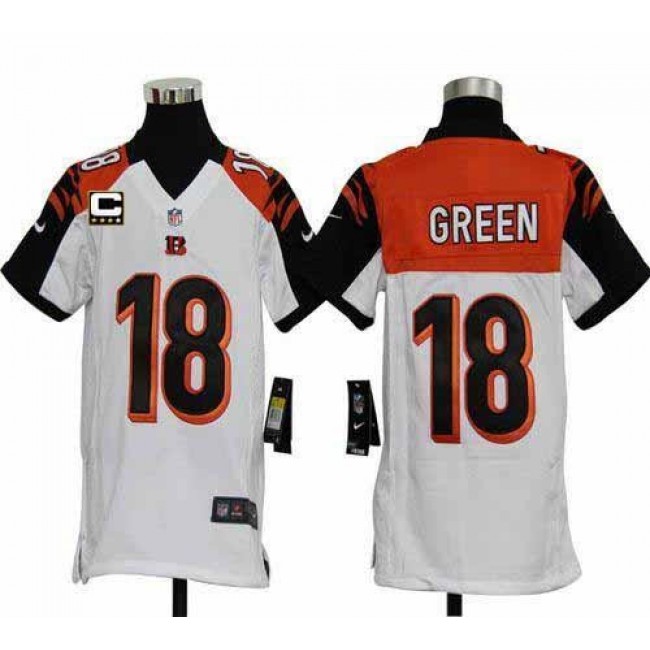 Cincinnati Bengals #18 A.J. Green White With C Patch Youth Stitched NFL Elite Jersey