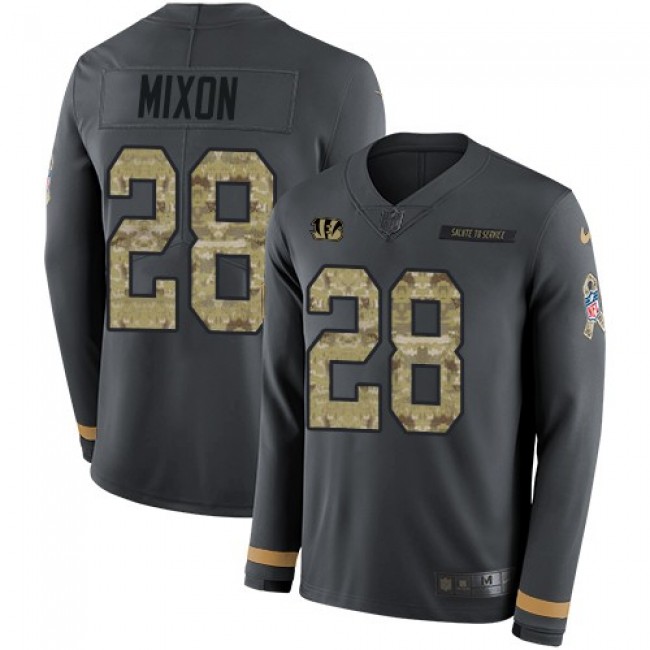 Nike Bengals #28 Joe Mixon Anthracite Salute to Service Men's Stitched NFL Limited Therma Long Sleeve Jersey