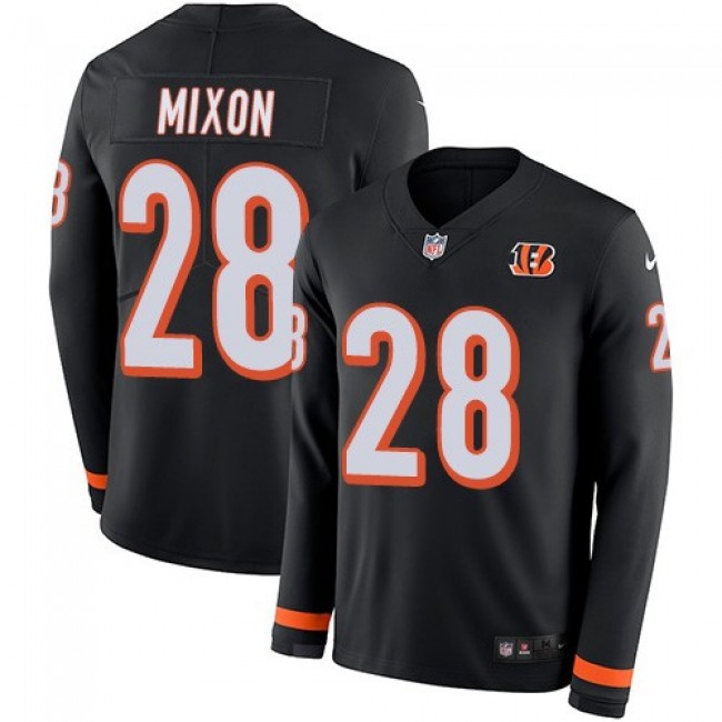 Nike Bengals #28 Joe Mixon Black Team Color Men's Stitched NFL Limited Therma Long Sleeve Jersey