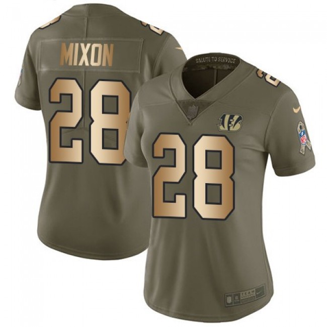 Women's Bengals #28 Joe Mixon Olive Gold Stitched NFL Limited 2017 Salute to Service Jersey