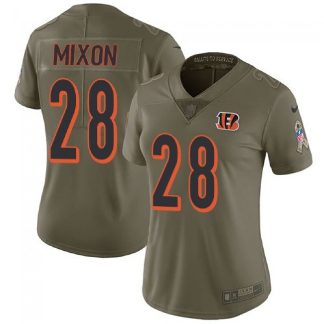 Women's Bengals #28 Joe Mixon Olive Stitched NFL Limited 2017 Salute to Service Jersey