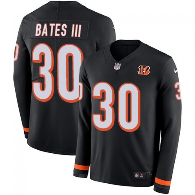 Nike Bengals #30 Jessie Bates III Black Team Color Men's Stitched NFL Limited Therma Long Sleeve Jersey