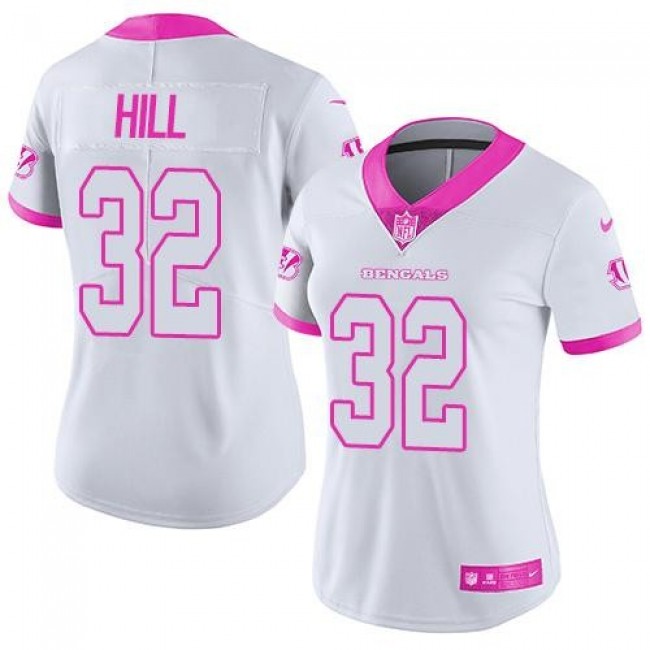 Women's Bengals #32 Jeremy Hill White Pink Stitched NFL Limited Rush Jersey