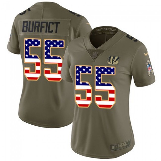 Women's Bengals #55 Vontaze Burfict Olive USA Flag Stitched NFL Limited 2017 Salute to Service Jersey