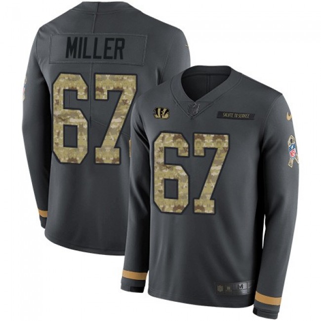 Nike Bengals #67 John Miller Anthracite Salute to Service Men's Stitched NFL Limited Therma Long Sleeve Jersey