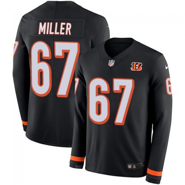 Nike Bengals #67 John Miller Black Team Color Men's Stitched NFL Limited Therma Long Sleeve Jersey