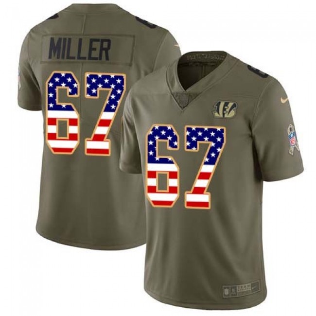 Nike Bengals #67 John Miller Olive/USA Flag Men's Stitched NFL Limited 2017 Salute To Service Jersey