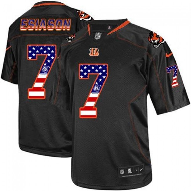 Nike Bengals #7 Boomer Esiason Black Men's Stitched NFL Elite USA Flag Fashion Jersey