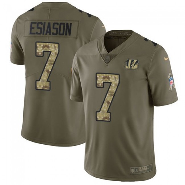 Cincinnati Bengals #7 Boomer Esiason Olive-Camo Youth Stitched NFL Limited 2017 Salute to Service Jersey