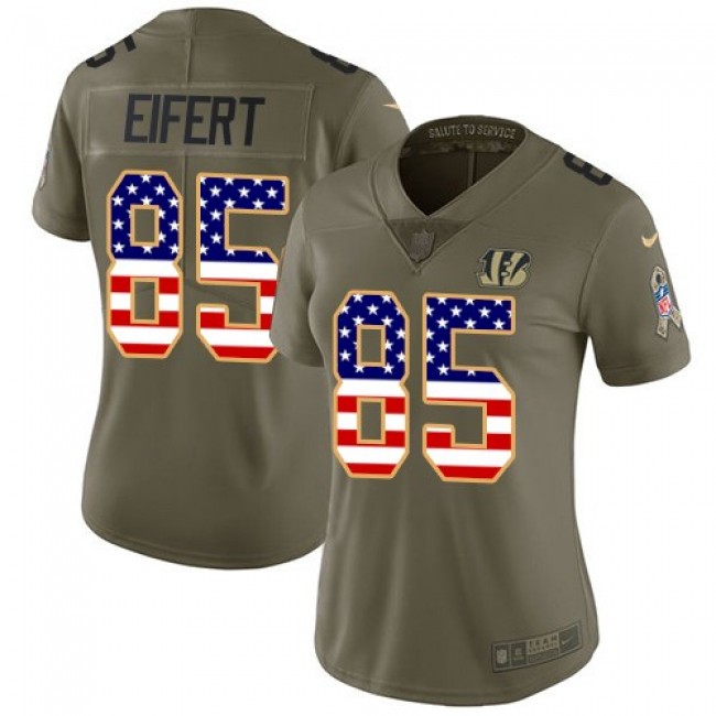 Women's Bengals #85 Tyler Eifert Olive USA Flag Stitched NFL Limited 2017 Salute to Service Jersey