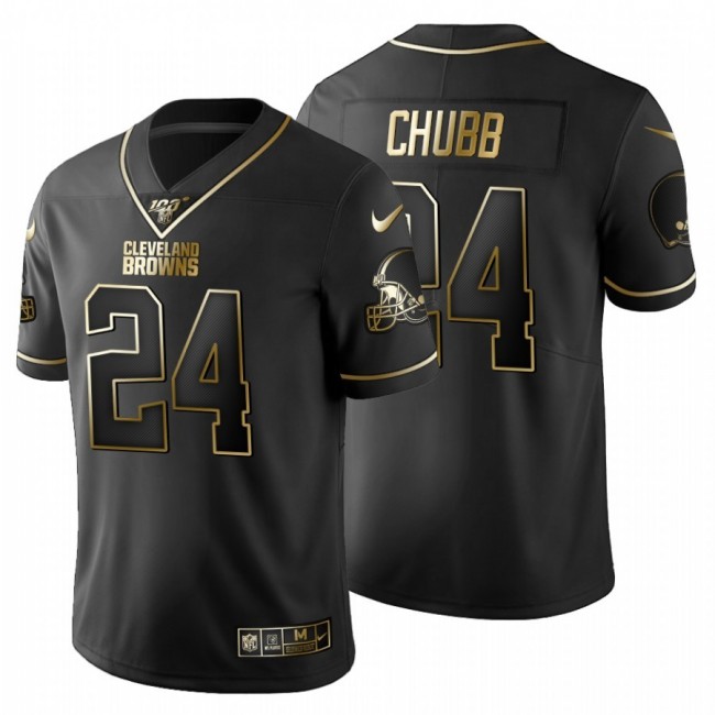 Cleveland Browns #24 Nick Chubb Men's Nike Black Golden Limited NFL 100 Jersey