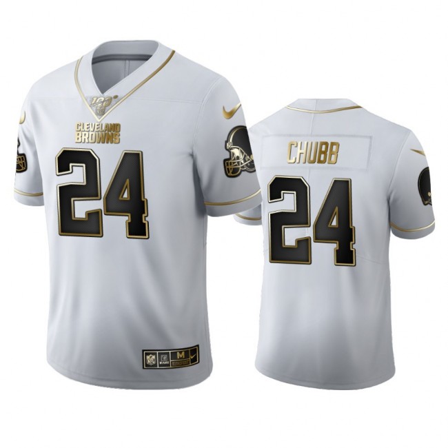 Cleveland Browns #24 Nick Chubb Men's Nike White Golden Edition Vapor Limited NFL 100 Jersey