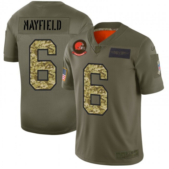 Cleveland Browns #6 Baker Mayfield Men's Nike 2019 Olive Camo Salute To Service Limited NFL Jersey