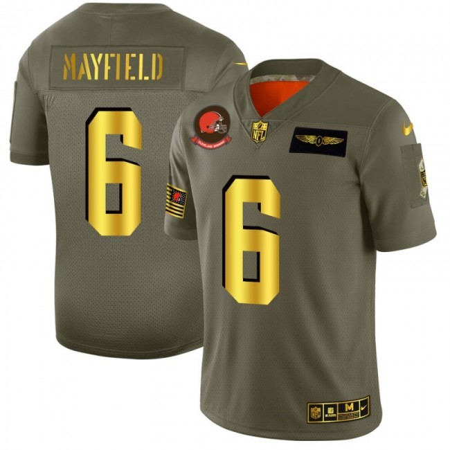 Cleveland Browns #6 Baker Mayfield NFL Men's Nike Olive Gold 2019 Salute to Service Limited Jersey