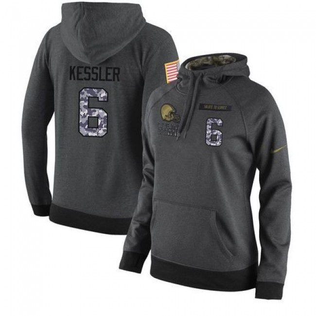 Women's NFL Cleveland Browns #6 Cody Kessler Stitched Black Anthracite Salute to Service Player Hoodie Jersey
