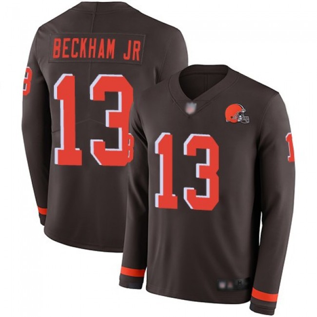 Nike Browns #13 Odell Beckham Jr Brown Team Color Men's Stitched NFL Limited Therma Long Sleeve Jersey