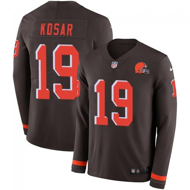 Nike Browns #19 Bernie Kosar Brown Team Color Men's Stitched NFL Limited Therma Long Sleeve Jersey