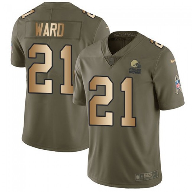 Nike Browns #21 Denzel Ward Olive/Gold Men's Stitched NFL Limited 2017 Salute To Service Jersey