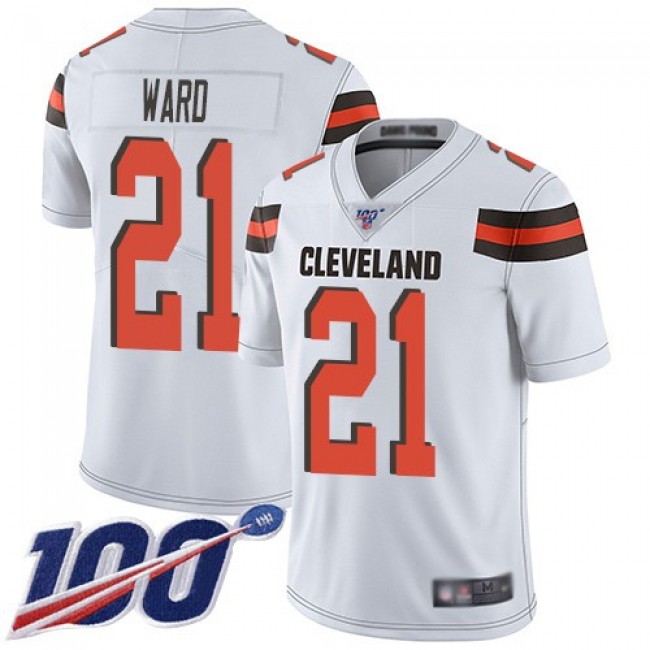 Nike Browns #21 Denzel Ward White Men's Stitched NFL 100th Season Vapor Limited Jersey