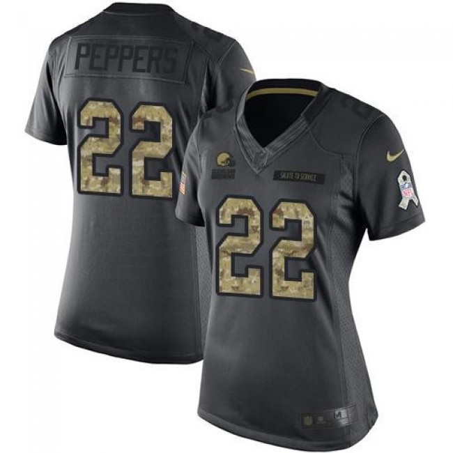 Women's Browns #22 Jabrill Peppers Black Stitched NFL Limited 2016 Salute to Service Jersey