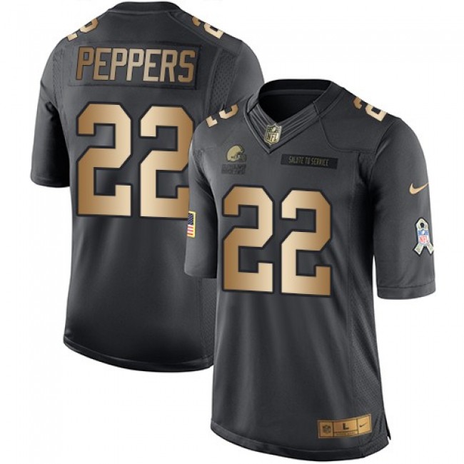 Cleveland Browns #22 Jabrill Peppers Black Youth Stitched NFL Limited Gold Salute to Service Jersey