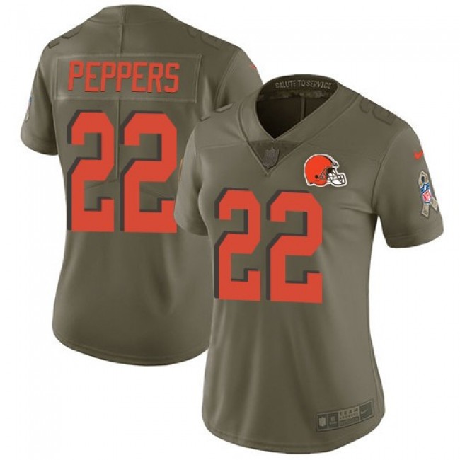 Women's Browns #22 Jabrill Peppers Olive Stitched NFL Limited 2017 Salute to Service Jersey