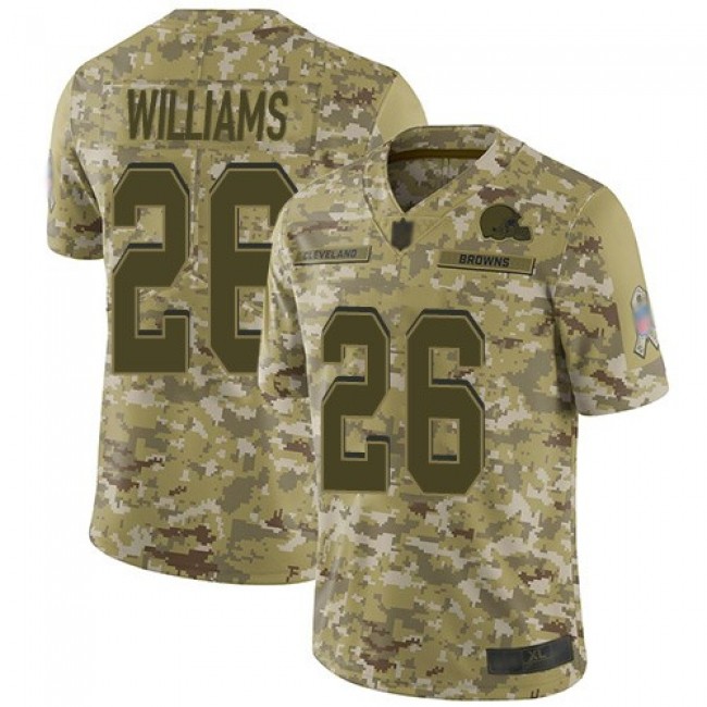 Nike Browns #26 Greedy Williams Camo Men's Stitched NFL Limited 2018 Salute To Service Jersey