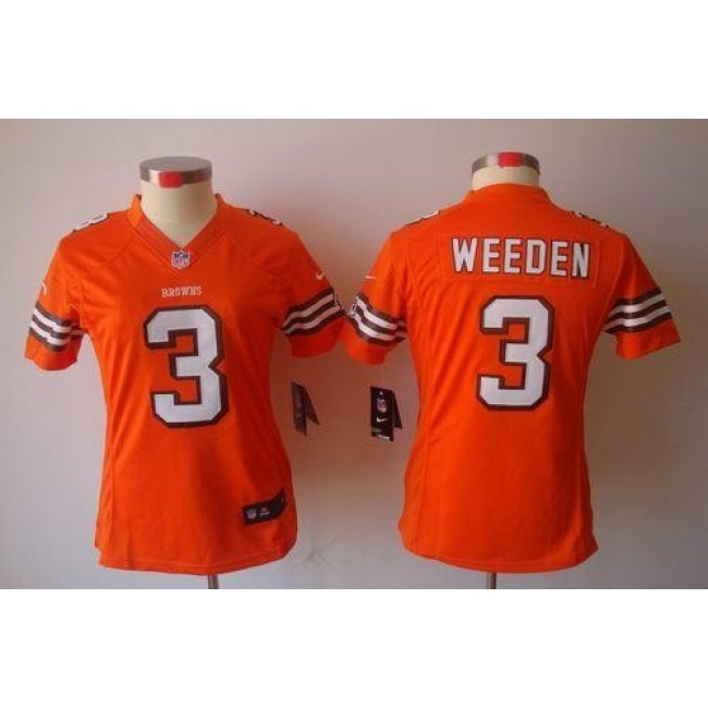 Women's Browns #3 Brandon Weeden Orange Alternate Stitched NFL Limited Jersey