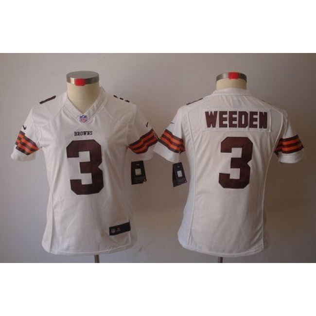 Women's Browns #3 Brandon Weeden White Stitched NFL Limited Jersey