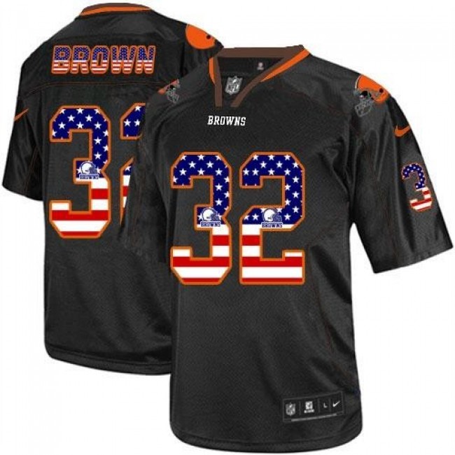 Nike Browns #32 Jim Brown Black Men's Stitched NFL Elite USA Flag Fashion Jersey