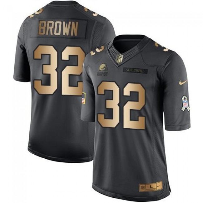 Cleveland Browns #32 Jim Brown Black Youth Stitched NFL Limited Gold Salute to Service Jersey