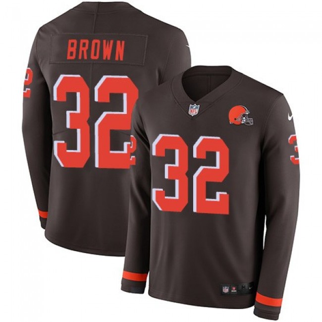 Nike Browns #32 Jim Brown Brown Team Color Men's Stitched NFL Limited Therma Long Sleeve Jersey