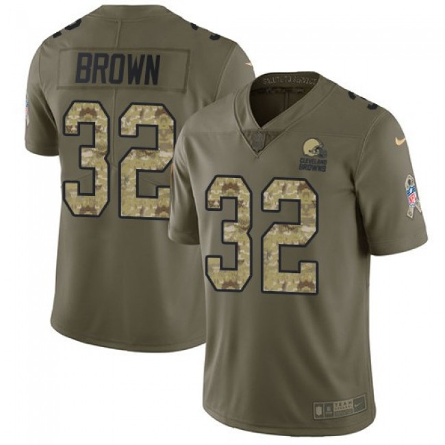 Nike Browns #32 Jim Brown Olive/Camo Men's Stitched NFL Limited 2017 Salute To Service Jersey