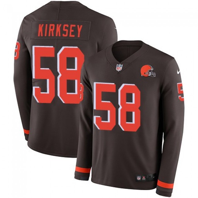 Nike Browns #58 Christian Kirksey Brown Team Color Men's Stitched NFL Limited Therma Long Sleeve Jersey