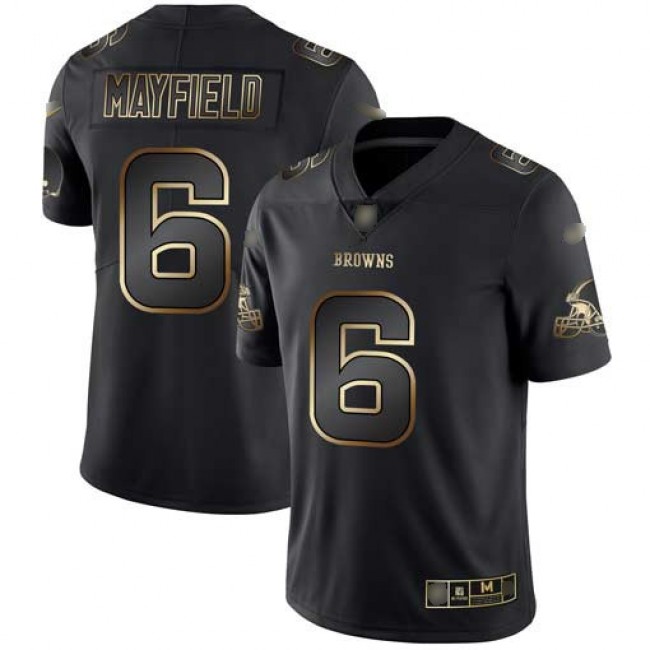 Nike Browns #6 Baker Mayfield Black/Gold Men's Stitched NFL Vapor Untouchable Limited Jersey