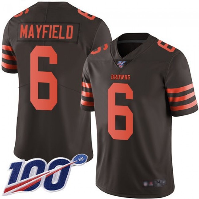 Nike Browns #6 Baker Mayfield Brown Men's Stitched NFL Limited Rush 100th Season Jersey