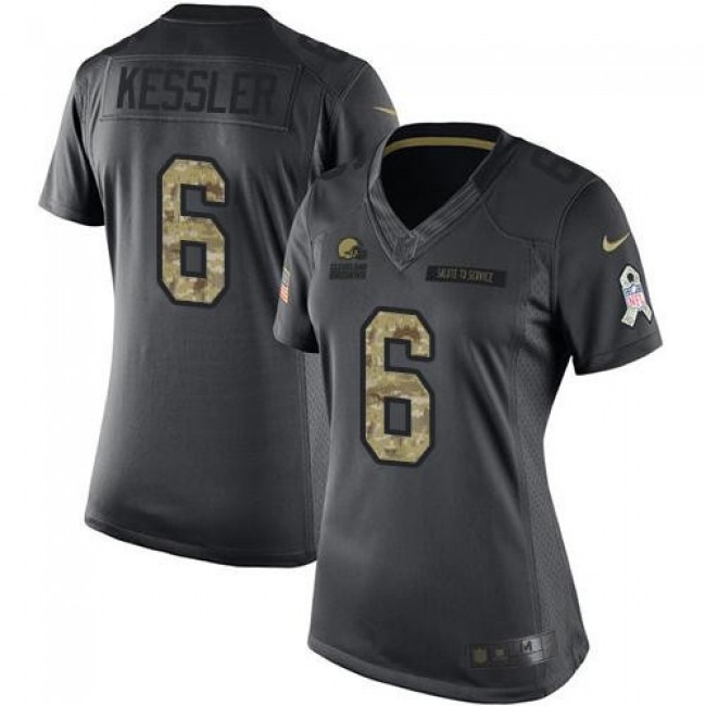 Women's Browns #6 Cody Kessler Black Stitched NFL Limited 2016 Salute to Service Jersey