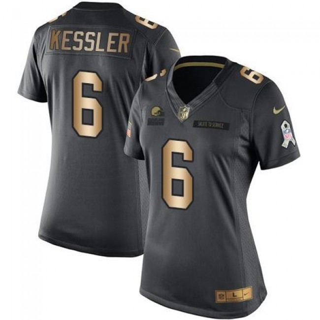 Women's Browns #6 Cody Kessler Black Stitched NFL Limited Gold Salute to Service Jersey