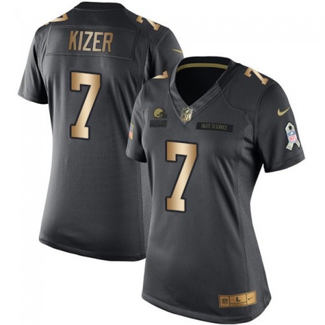 Women's Browns #7 DeShone Kizer Black Stitched NFL Limited Gold Salute to Service Jersey
