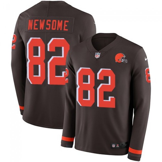 Nike Browns #82 Ozzie Newsome Brown Team Color Men's Stitched NFL Limited Therma Long Sleeve Jersey
