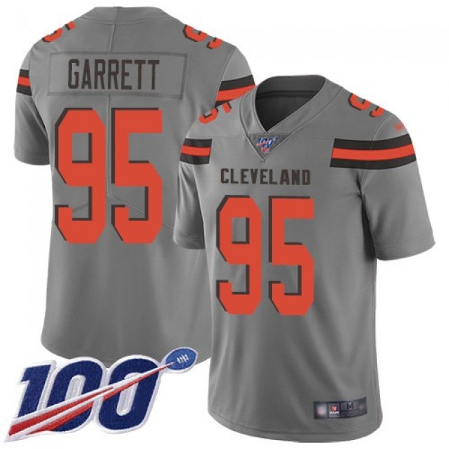 Nike Browns #95 Myles Garrett Gray Men's Stitched NFL Limited Inverted Legend 100th Season Jersey